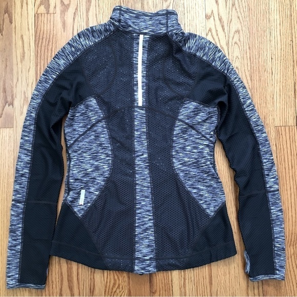 Zell Multi Blue Semi Sheer Zip Up Fitted Thumbhole Light weight Athletic Jacket - Picture 15 of 16